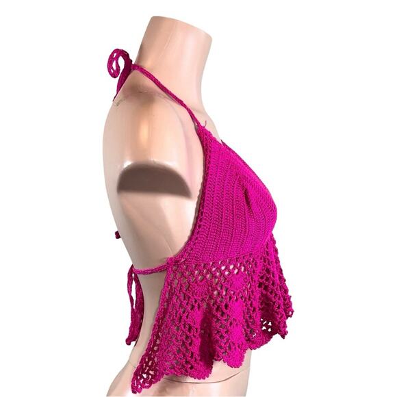 Crochet Halter Top in Vibrant Pink - Picture 7 of 11